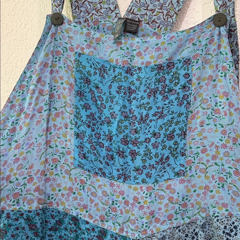 Blue Sky Patchwork Bohemian Overall Jumpsuit - image 4